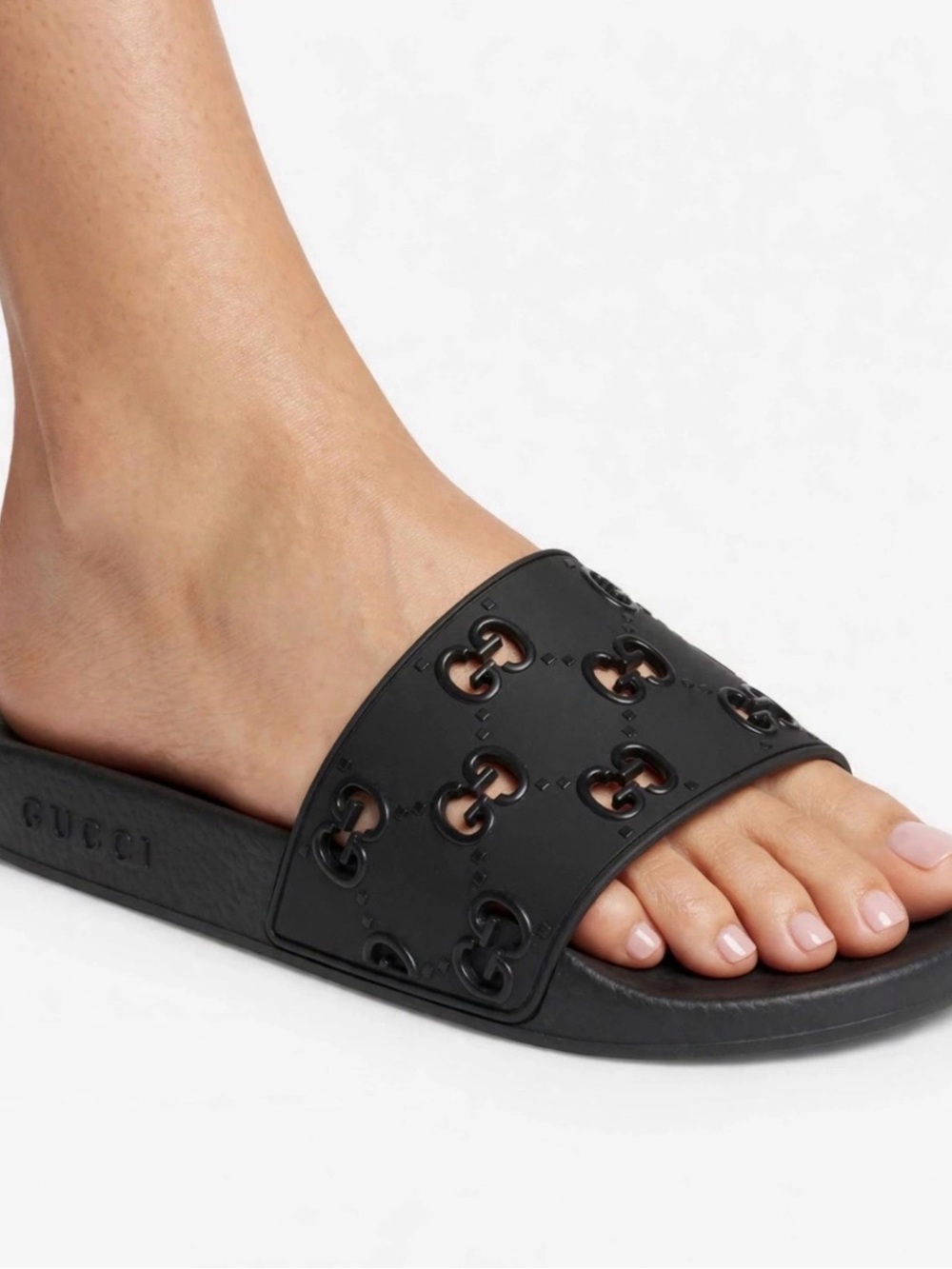 Gucci Black Interlocking G Cutout Slide Sandal